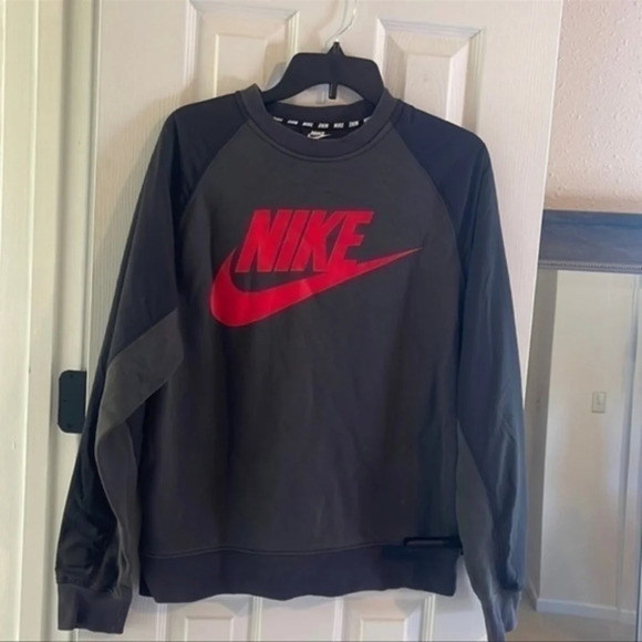 NIKE Gray & Red Fleece Pullover Sweatshirt - Picture 12 of 12